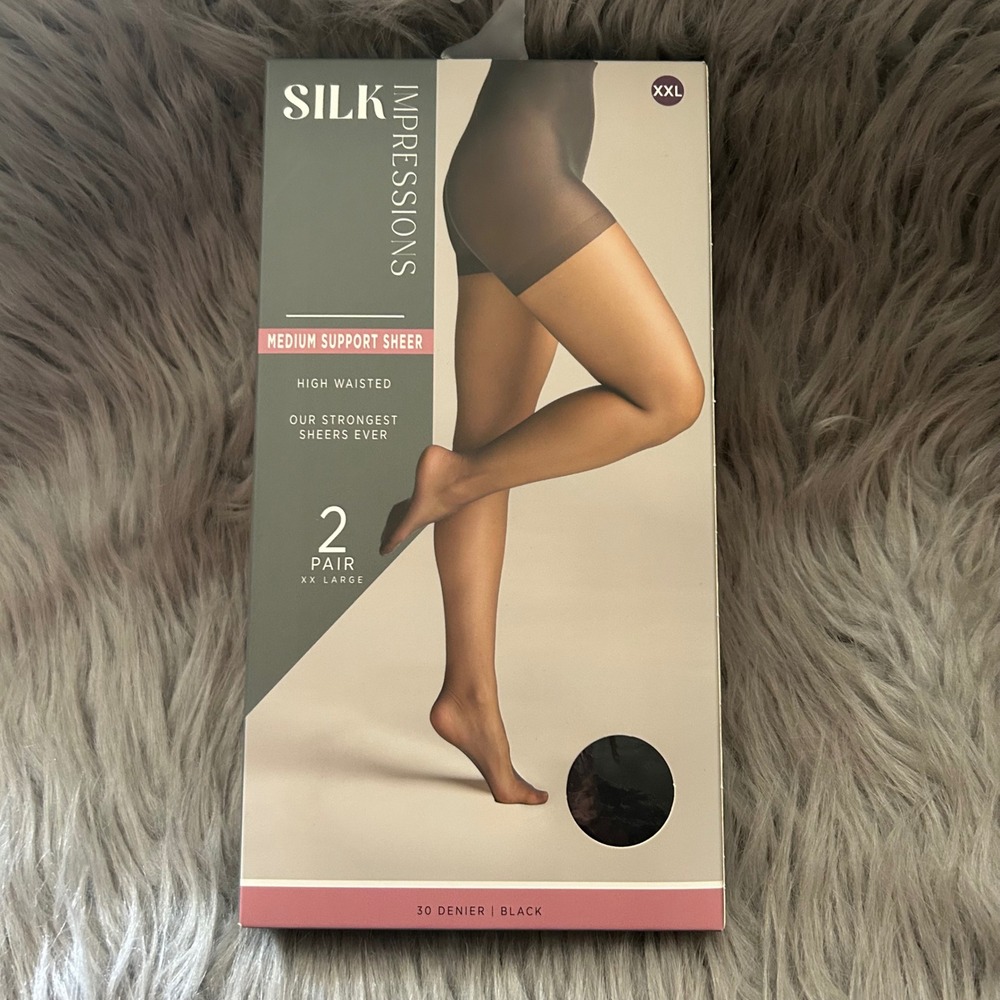 Silk Impressions Medium Support Sheer Tights Womens Size XXL Black High Waisted